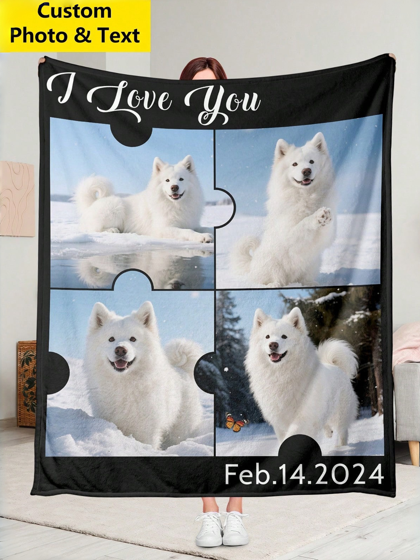 Personalized Puzzle Photo Flannel Blanket
